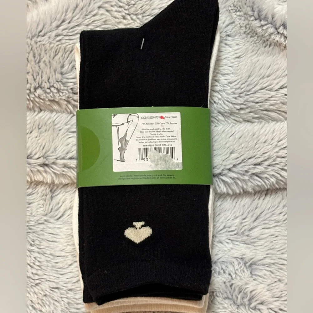 kate spade White Crew Socks with Pink & Black Bunny Motif